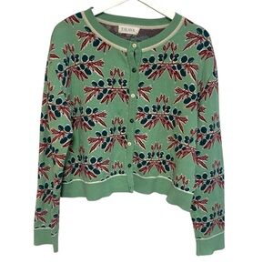 Palava XL organic cotton sweater cardigan olive branch print whimsy cute